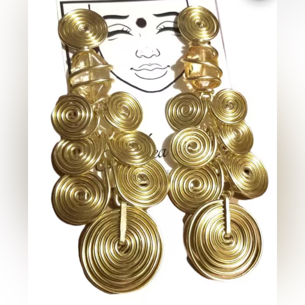 Gold Large African Disc earrings Gold Statement Earring